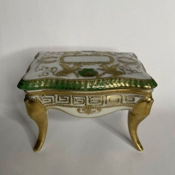 Nippon Trinket Box Piano Bench Style Rectangular 4 Legs Hand Painted 2.5" X 3.5" - Picture 1 of 13